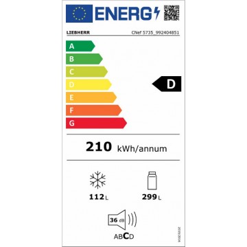 Liebherr Cnef 5735 Ψυγειοκαταψύκτης 411lt NoFrost Υ201xΠ70xΒ66.5εκ. Inox